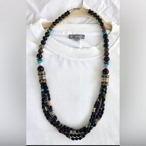 Tommy Rose Singer Navajo Onyx Turquoise Multi Stone Two Tone Beaded Necklace